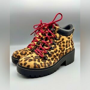 Skechers Leopard Print Platform Combat Boots Women’s 8 Red Laces New Open Box